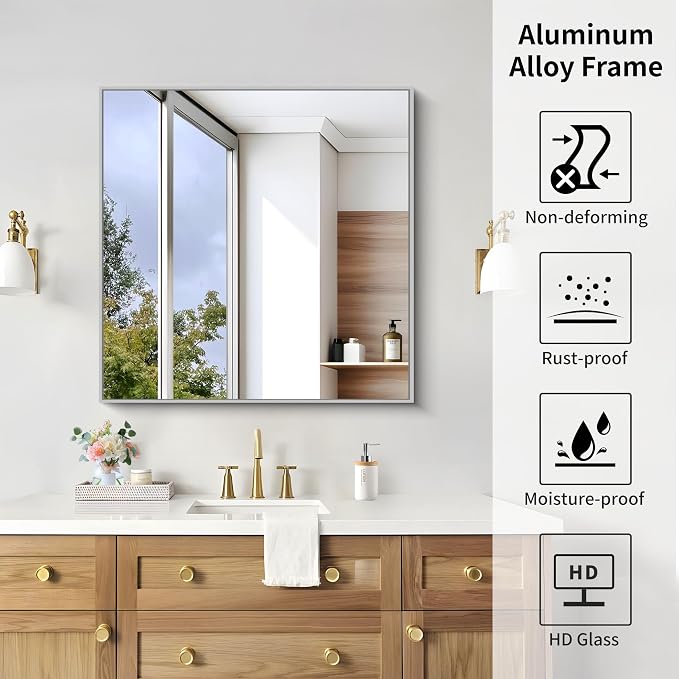 KOCUUY Silver Framed Mirror, HD Tempered Glass, Anti-Rust Brushed Silver Frame - Image 9