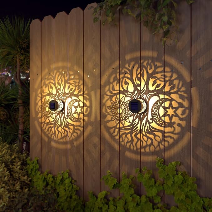 gardencave 2 Pack Solar Fence Lights Metal Solar Powered Outdoor Wall Deck Step - Image 6