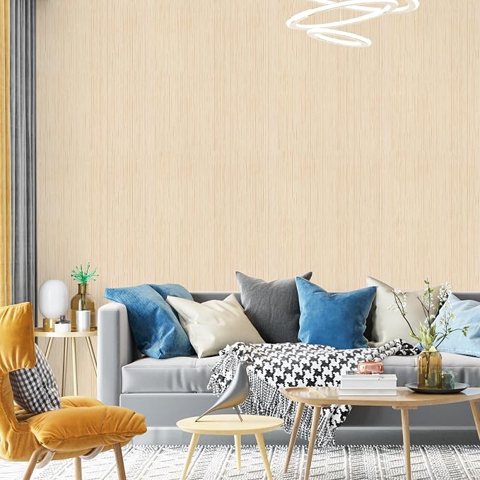 Beige Grasscloth Peel and Stick Wallpaper A Set of 23.6''x480'' Textured - Image 4