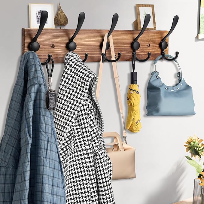 Kuhome 2pcs Coat Rack Wall Mount Wooden Hat Rack - Image 4