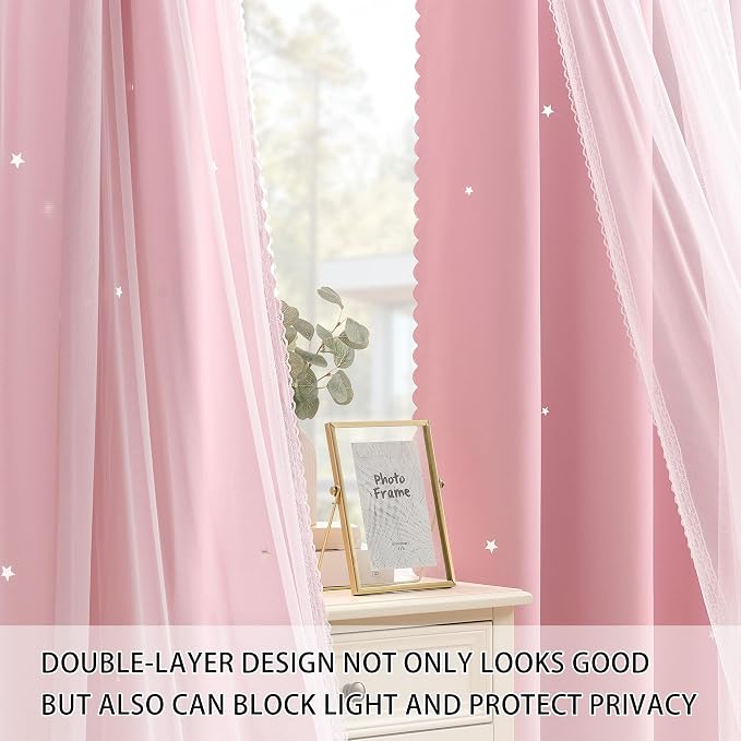 XiDi Pink Curtains for Bedroom, Girls Room Blackout Curtains, Kids Room - Image 3