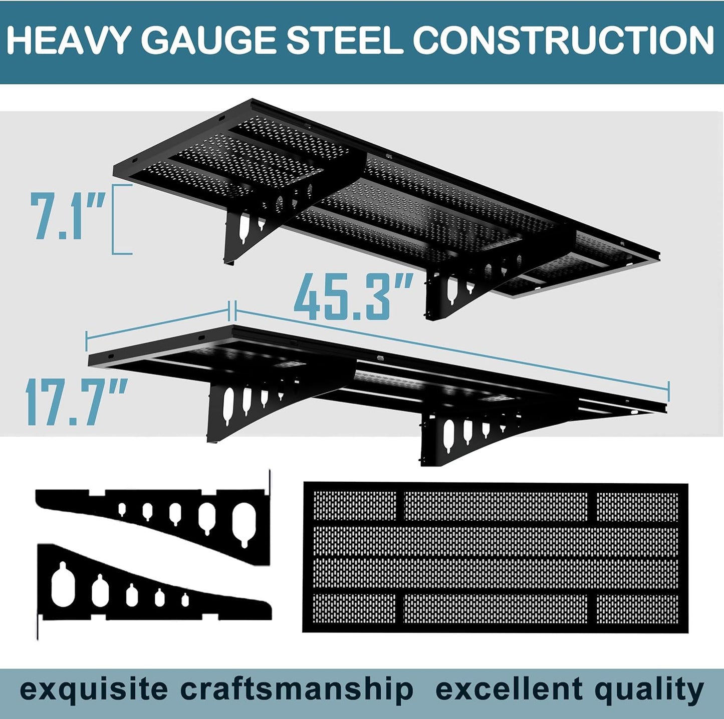 New 4 Pack Garage Wall Shelving, Heavy Duty 1.5' x 3.8' Wall Mount Storage Shelf with Hooks, Garage Storage Rack Floating Shelves, Holds 250 lbs Each
