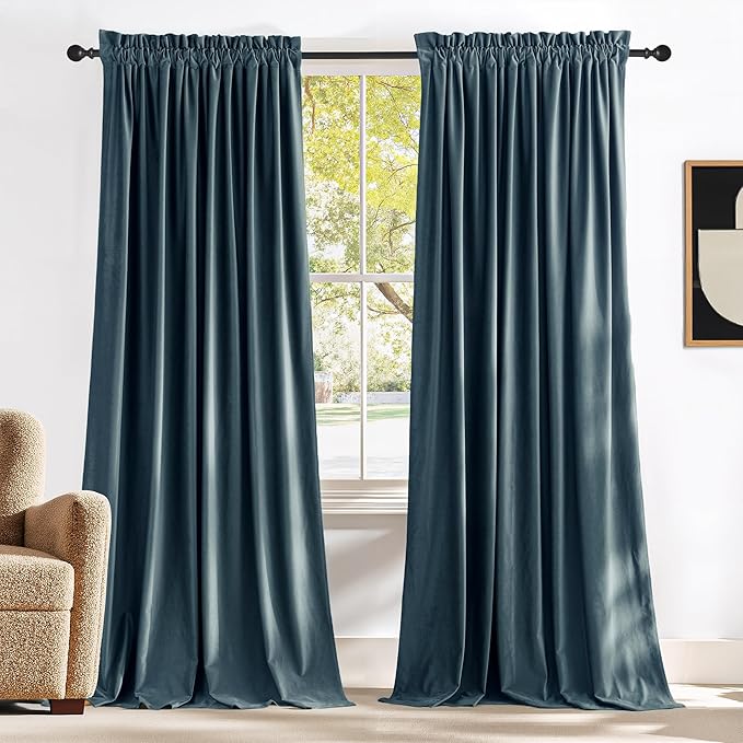 NICETOWN Blue Velvet Curtains 102 inches Long by NICETOWN