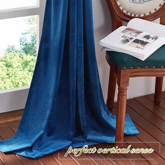 NICETOWN Blue Velvet Curtain Panels 84 inch Long, Luxury Rod Pocket Window - Image 8