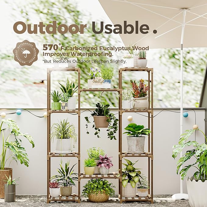 Bamworld Plant Stand Indoor Outdoor Hanging Shelf for Multiple Plants Tall Large Holder for Living Room Patio Balcony Garden (A-Cabinet-Wider)