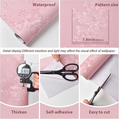 Pink Wallpaper Silk Embossed Floral Pink Contact Paper Peel and Stick Self - Image 7