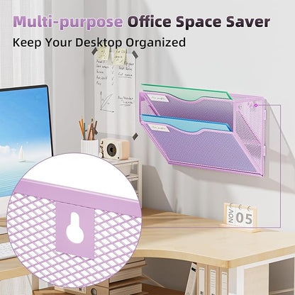 Marbrasse Wall File Holder 2-Tier Hanging Wall File Organizer, Mesh Mail Holder - Image 2