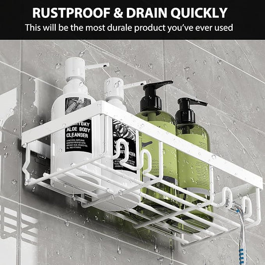 Moforoco Shower Caddy Shelf Organizer Rack, Self Adhesive Black Bathroom - Image 2