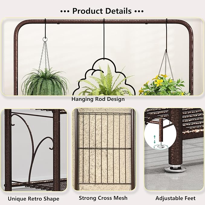 SORCEDAS Plant Stand Indoor Outdoor 3 Tier Tall Corner Hanging Shelf Metal Flower Stands Ladder Holder for Living Room Balcony Garden Patio Multiple Plants, Bronze
