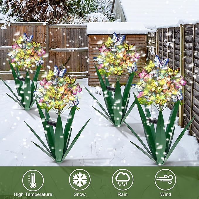 Homight Solar Metal Agave Butterfly Flower Stick Garden Sculpture - Outdoor Gift, Christmas Lights, Swaying Butterfly Sunflower Lights - Solar Outdoor (2 pcs Green)