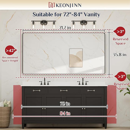 Keonjinn Brushed Gold Bathroom Mirror 72” x 36” Large Gold Bathroom Vanity - Image 9