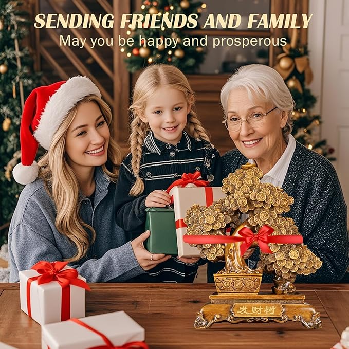 FENGSHUI-CAISHEN Top Resin Money Tree, Artificial Bonsai Tree, Handcrafted, Premium Quality, Feng Shui Gift for Abundance Luck and Success (Brown)