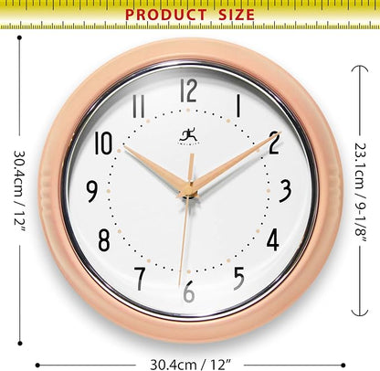Infinity Instruments Retro 9.5 Inch Round Indoor Wall Clock, Peach Fuzz - Image 7