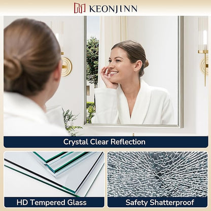 Keonjinn 42 x 36 Inch Brushed Nickel Bathroom Mirrors - Image 3