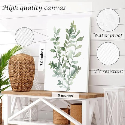 Induslyfe Framed Eucalyptus Sage Green Botanical Plant Wall Art Canvas Decor - Image 7