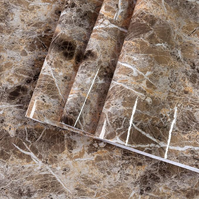 BAYYA Extra Wide Marble Granite Peel and Stick Wallpaper Brown Thicken by BAYYAPeelandStickWallpaper
