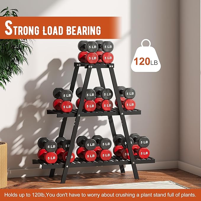 Plant Stand Indoor Plant Shelf Outdoor bamboo Plant Rack, 3 Tiers Ladder Plant Holder Flower Stand for Living Room Balcony Garden Patio,Living Room Boho Home Decor for Gardening Gifts (Black)