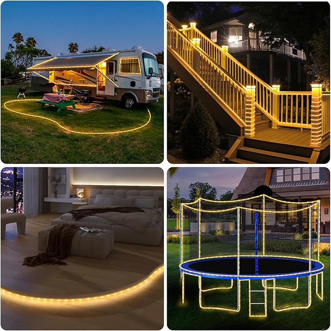 184FT 1000LED Rope Lights Outdoor, Outside LED Rope Lights Plug in String Lights Waterproof 8 Modes Clear Tube Lights for RV Camping Pool Patio Garden Christmas Tree Holiday Decoration(Warm White)