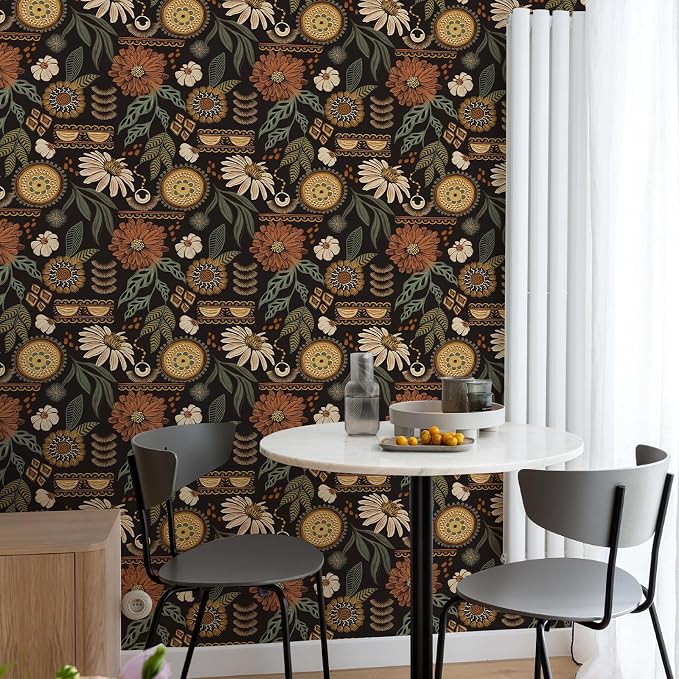 Simon&Siff Boho Peel and Stick Wallpaper, 17.3" x 1200" Sun Floral Retro - Image 3