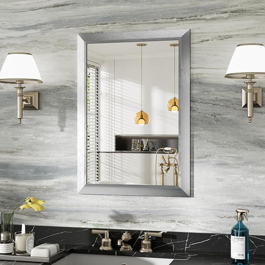 22x30 Inch Brushed Silver Bathroom Mirror by Briivuemodernmirrors