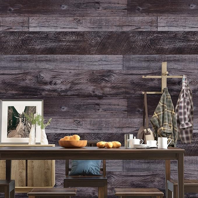 WENMER 17.71" x 590" Grey Wood Peel and Stick Shiplap Self Adhesive Wallpaper - Image 2
