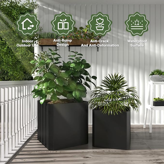 Steel Planter Box-26"x26"x26"-Large Square Planter Box-Outdoor Indoor-Cube Steel Planter Heavy Duty Black Metal Planter Flower Pot Commercial Residential for Home Garden Porch Hotel Patio