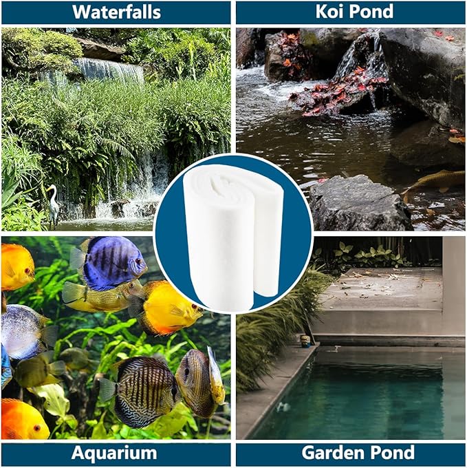 White Koi Pond Filter Pad Fine Bulk - Cut to Fit - Durable Fish Pond Filter Media - Water Garden Aquariums Filter Material - 19.7" x 19.7" x 3/5" - 4/5" Thickness - 3 Pack