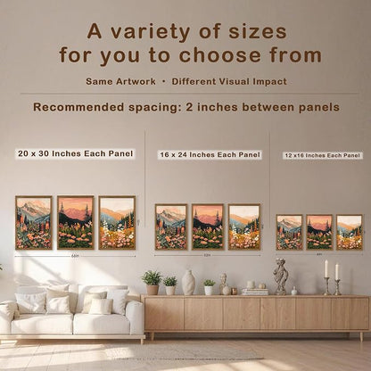 WRFON Botanical and Flower Canvas Wall Art, Framed Mountain Landscape Wall Art - Image 6
