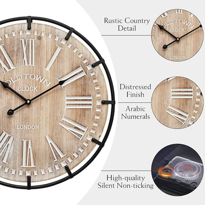 20 Inch Grand Farmhouse Wall Clock, Vintage-Inspired Wood & Metal Design - Image 7