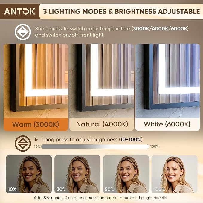 Antok 40X32 LED Bathroom Mirror - Image 5