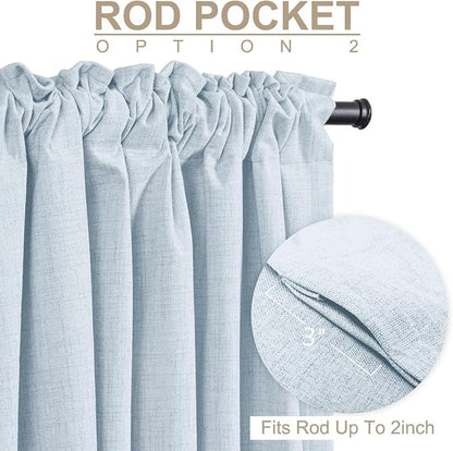 100% Blackout Shield Chambray Blue Linen Blackout Curtains - Image 4