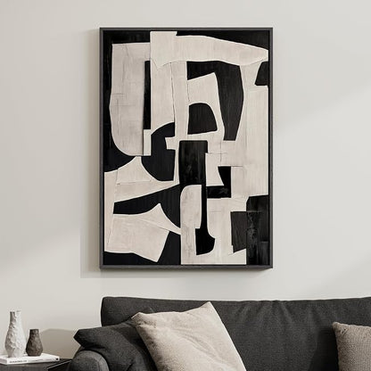Framed Neutral Abstract Wall Art, Modern Black and Beige Canvas Prints by Cuspin