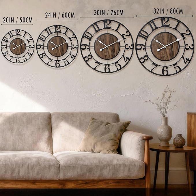Large Metal Wall Clock, 24 Inch Retro Decorative Silent, Non Ticking, Battery - Image 2