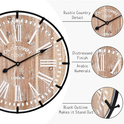 24 Inch Large Farmhouse Wall Clock, Rustic Wooden Wall Clock Decorative - Image 4
