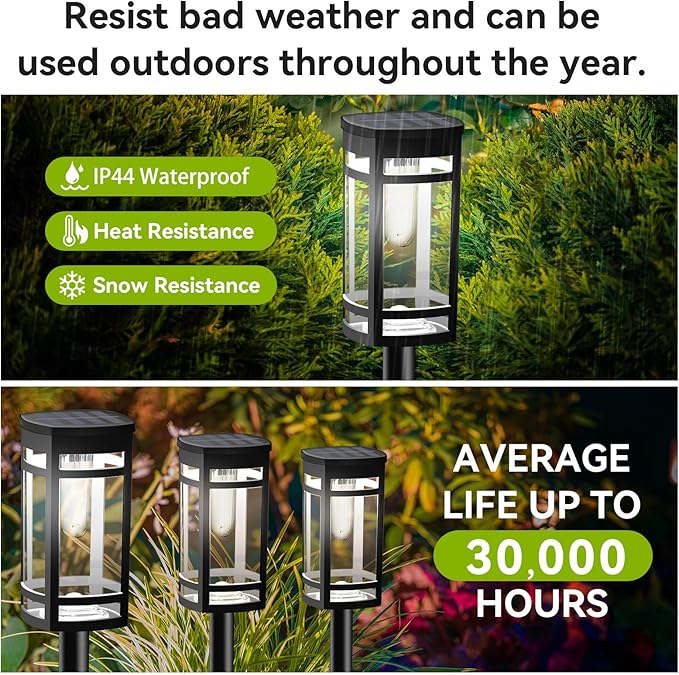 12 Pack Solar Lights Outdoor Waterproof for Garden Pathway Walkway Driveway Yard Lawn Decorative Landscape Lighting. (Cool White Light, 12)