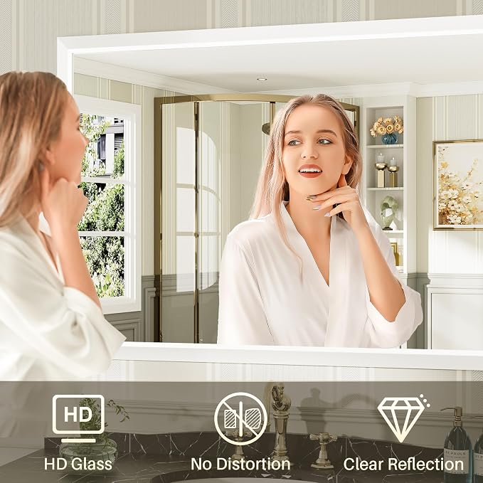 60x40 Inch White Bathroom Mirror - Image 4