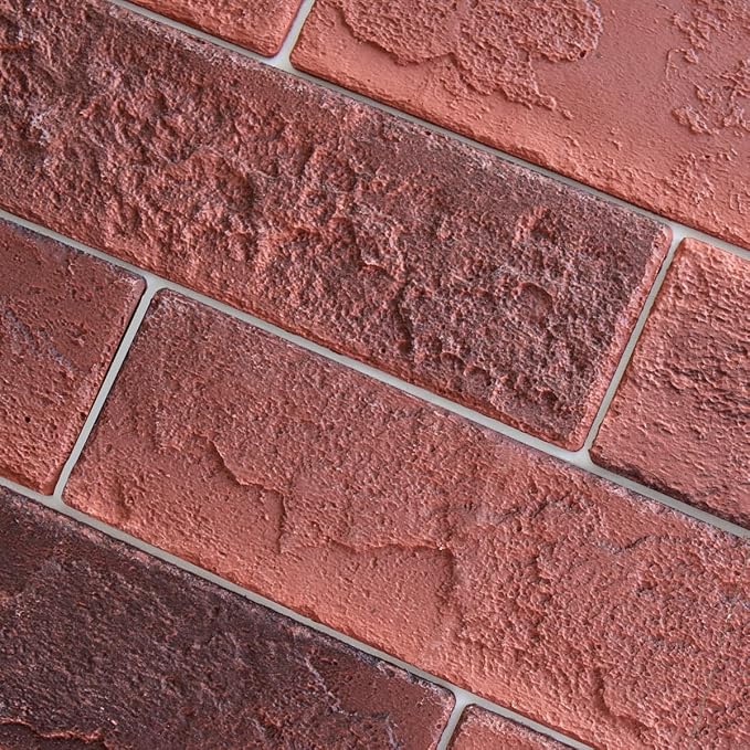 2 Vintage Red Faux Brick Wall Tiles, 3D Thin Brick Veneers by TORURAL