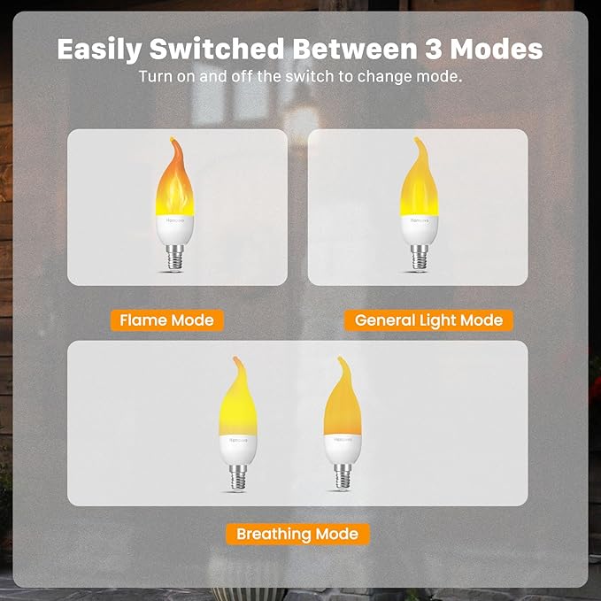 Hompavo 【Upgraded】 LED Flame Light Bulbs, 3 Modes Flickering Light Bulbs, E12 Chandelier Base Candle Fire Light Bulb for Halloween Christmas Party Porch Indoor & Outdoor Home Decoration - 2 Pack