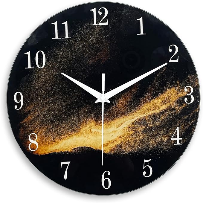 Black Wall Clock for Living Room 14 Inch Glass Analog Wall Clock Battery by Constantplanet%E6%97%97%E8%88%B0%E5%BA%97