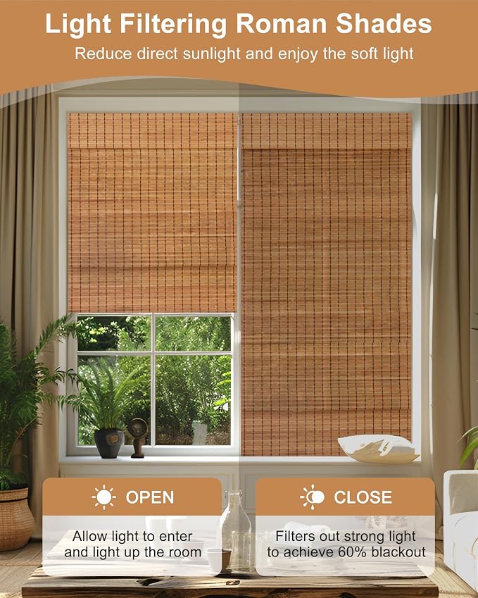 60''W X 72''H Cordless Bamboo Roman Shades - Image 3