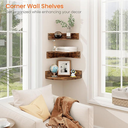 Homode Corner Shelf Wall Mount, 3 Tier Wood Wall Display Shelf, Storage - Image 4