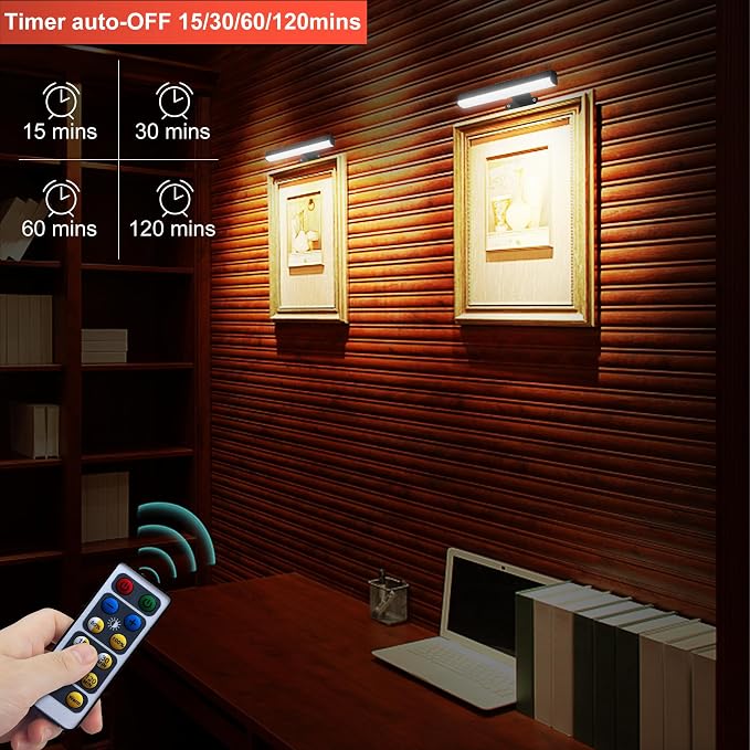 Wall Picture Lights with Remote, Dimmable Painting Light Battery Powered with 3 - Image 6
