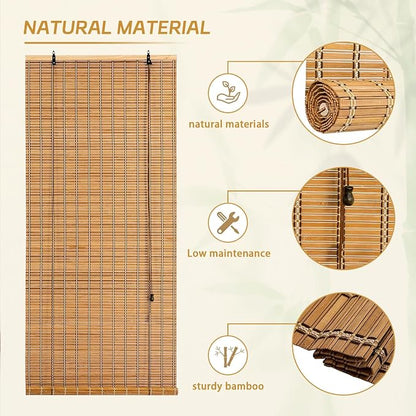 Natural Bamboo Window Blinds Roll Up Light Filtering UV Protection Shades - Image 4