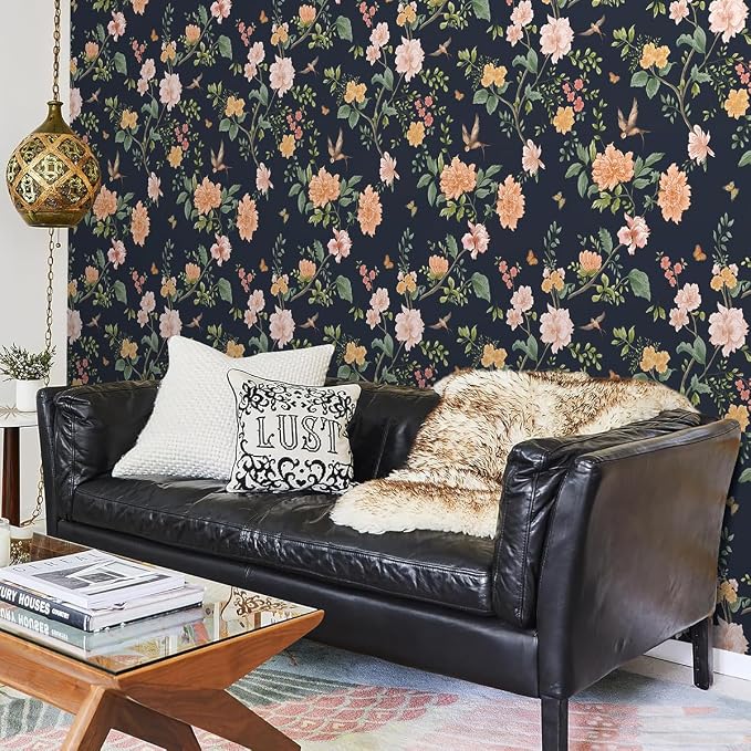 Froluya Dark Blue Floral Peel and Stick Wallpaper Vintage Floral Contact Paper - Image 5