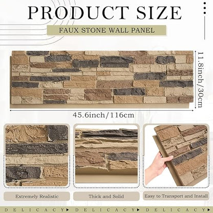 2 Pack Faux Stone Panels Interior 45.6''l x 11.8''h x 0.98''d Faux Siding - Image 2