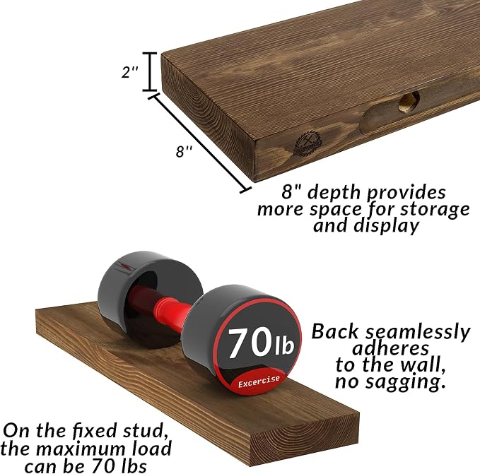 36 Inch Floating Shelves, 8-Inch Deep High-End Solid Wood Long Floating Shelves - Image 4