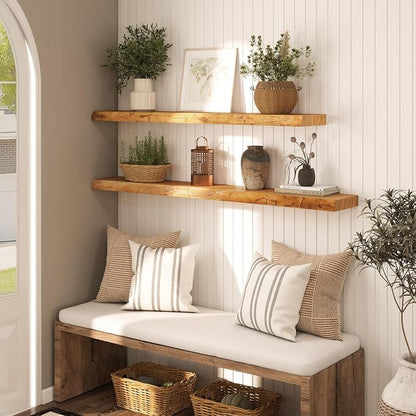 Live Edge Floating Shelf 55 Inch Extra Long | Solid Rustic Elm Wood - Image 4