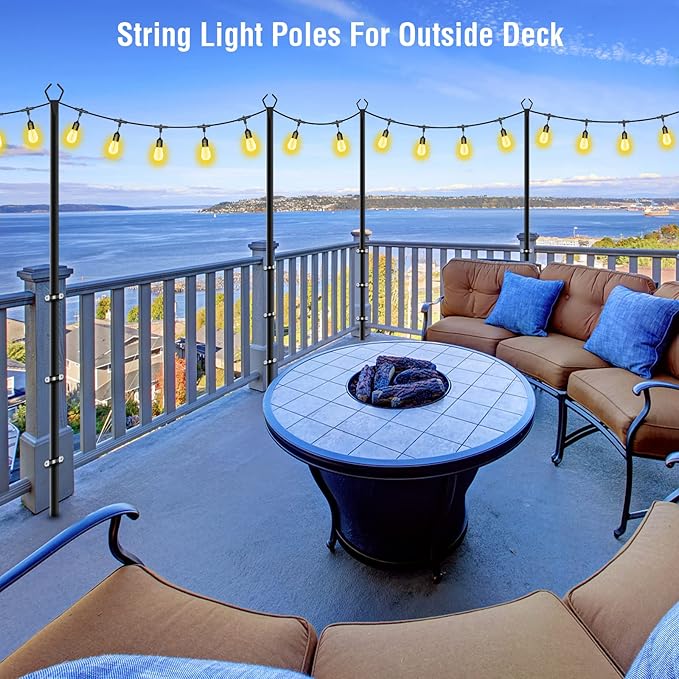 Aulimhti 10Ft Metal Poles with Fork for Outdoor String Lights,2 Pack Light Stand for Outside Garden,Patio,Wedding,Backyard,Deck,Party