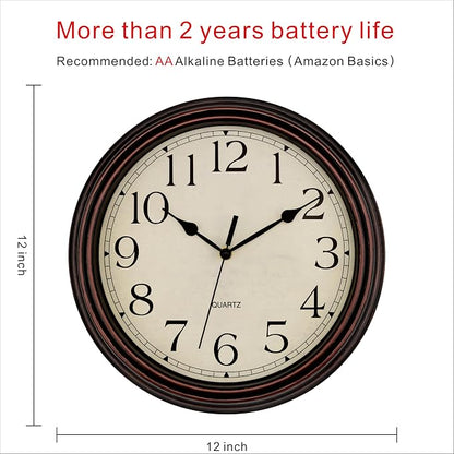 Foxtop Retro Silent Non-Ticking Round Classic Clock Quartz Decorative Battery - Image 2