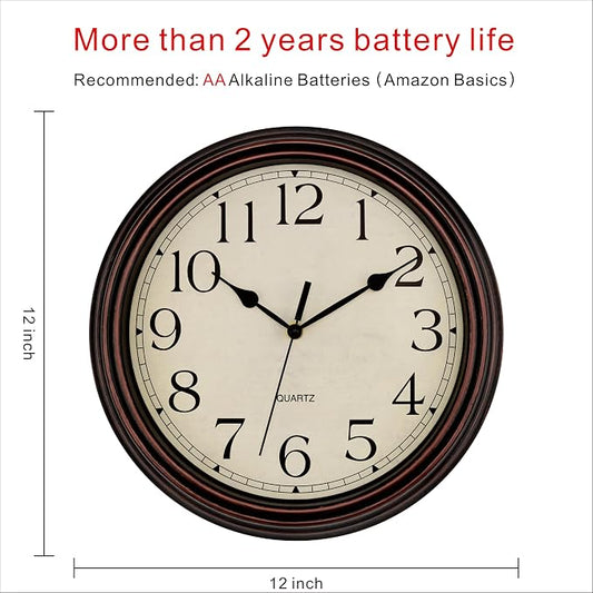 Foxtop Retro Silent Non-Ticking Round Classic Clock Quartz Decorative Battery - Image 2